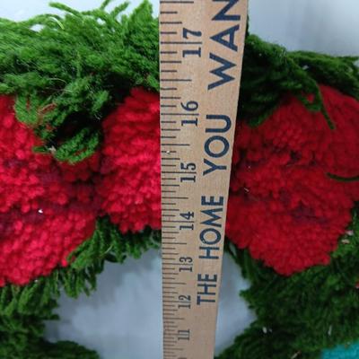 Vintage hook rug wreath and quilt tree decorations with macramÃ© bell