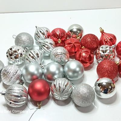 Red and silver colored plastic ornaments