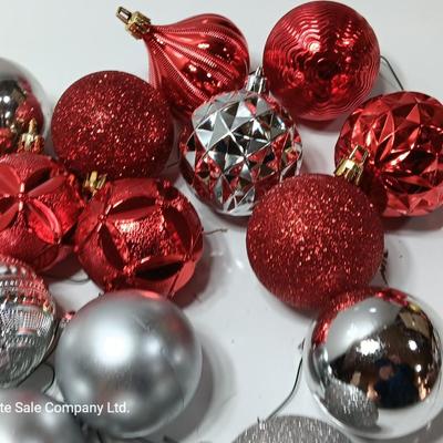 Red and silver colored plastic ornaments