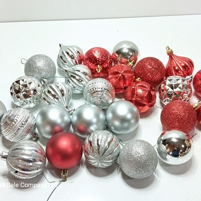 Red and silver colored plastic ornaments