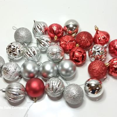 Red and silver colored plastic ornaments