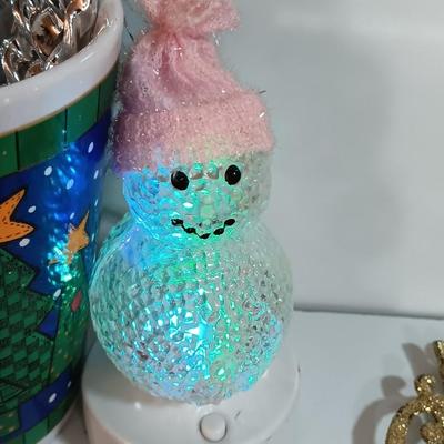 Christmas mug with glittery candy canes, merry Christmas and nutcracker ornaments USB color change snowman