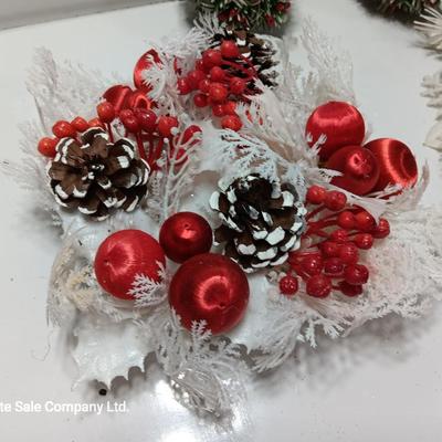 Vintage plastic greenery / white pine and hanging balls