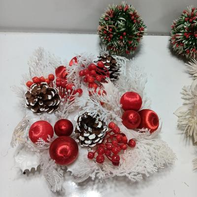 Vintage plastic greenery / white pine and hanging balls
