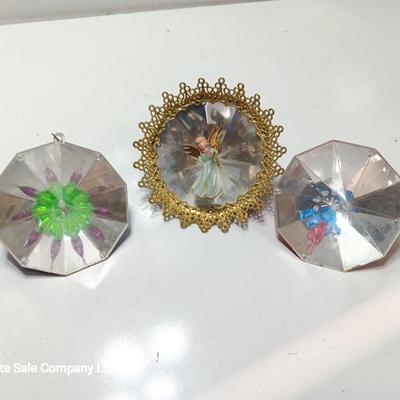 Vintage Angel reflector with two Jewel Brite ornaments