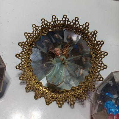 Vintage Angel reflector with two Jewel Brite ornaments