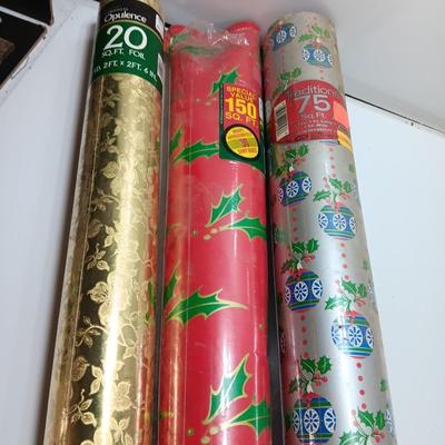 Three large rolls of vintage wrapping paper