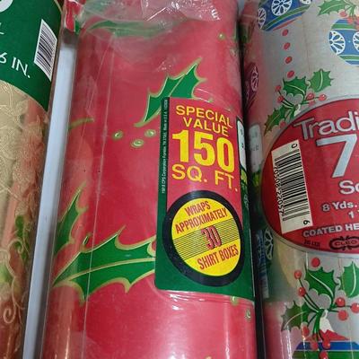 Three large rolls of vintage wrapping paper