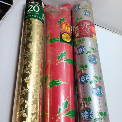Three large rolls of vintage wrapping paper