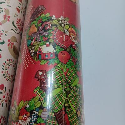 Three large rolls of vintage wrapping paper