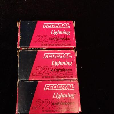 3 BOXES OF FEDERAL LIGHTNING .22 CAL CARTRIDGES