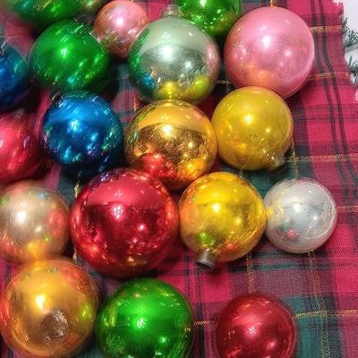 Colorful Glass ornaments - Shiny Brite - Made in USA - for crafting - paint loss or missing tops