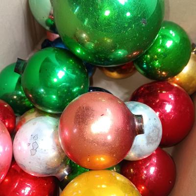 Colorful Glass ornaments - Shiny Brite - Made in USA - for crafting - paint loss or missing tops