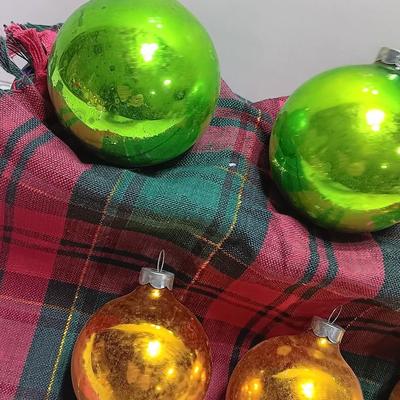 Green and Gold glass ornaments - Made in USA - Shiny Brite