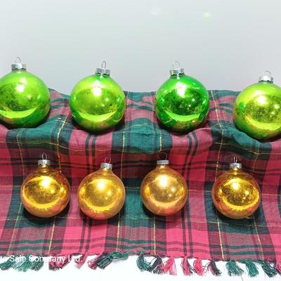 Green and Gold glass ornaments - Made in USA - Shiny Brite