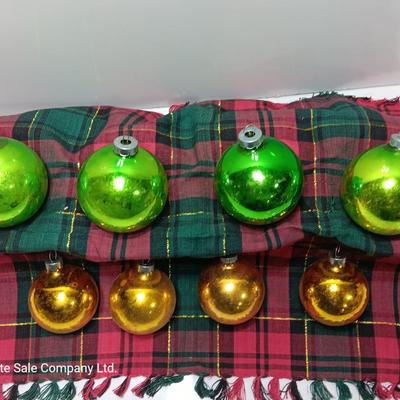 Green and Gold glass ornaments - Made in USA - Shiny Brite