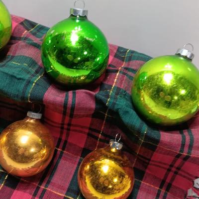Green and Gold glass ornaments - Made in USA - Shiny Brite