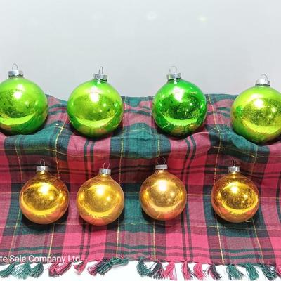 Green and Gold glass ornaments - Made in USA - Shiny Brite