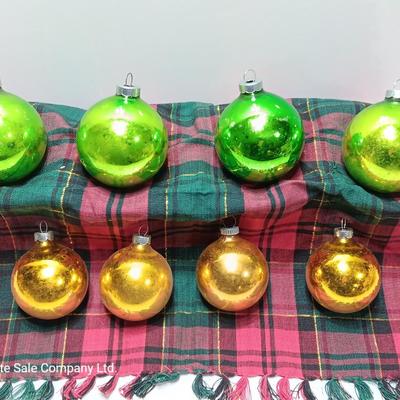 Green and Gold glass ornaments - Made in USA - Shiny Brite