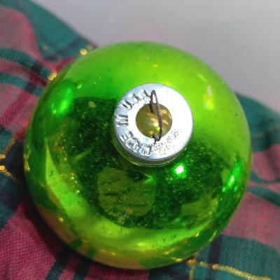 Green and Gold glass ornaments - Made in USA - Shiny Brite