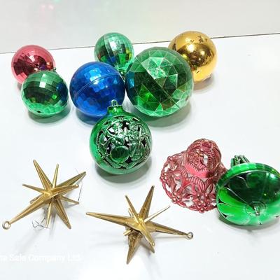 Plastic ornaments- bell - disco balls and stars - Bradford