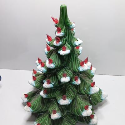 Red light Ceramic tree flocked with musical light up stand