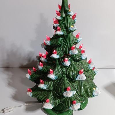 Red light Ceramic tree flocked with musical light up stand