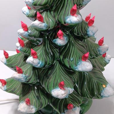 Red light Ceramic tree flocked with musical light up stand