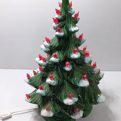 Red light Ceramic tree flocked with musical light up stand
