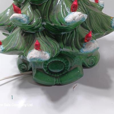 Red light Ceramic tree flocked with musical light up stand