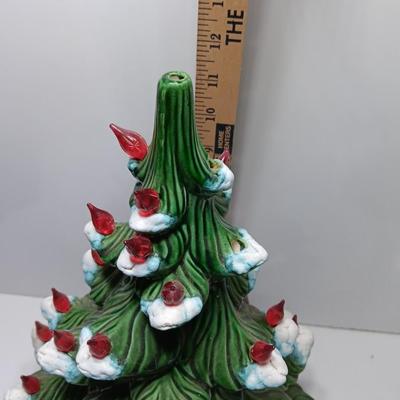 Red light Ceramic tree flocked with musical light up stand
