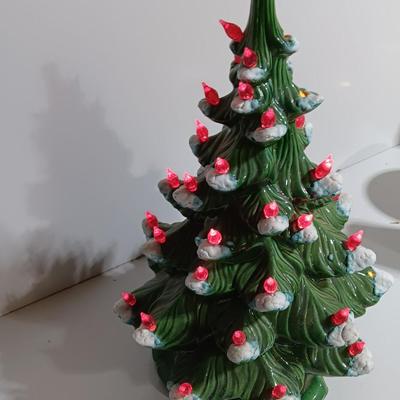Red light Ceramic tree flocked with musical light up stand