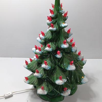 Red light Ceramic tree flocked with musical light up stand