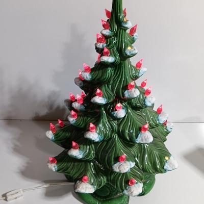 Red light Ceramic tree flocked with musical light up stand