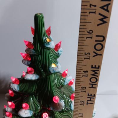 Red light Ceramic tree flocked with musical light up stand