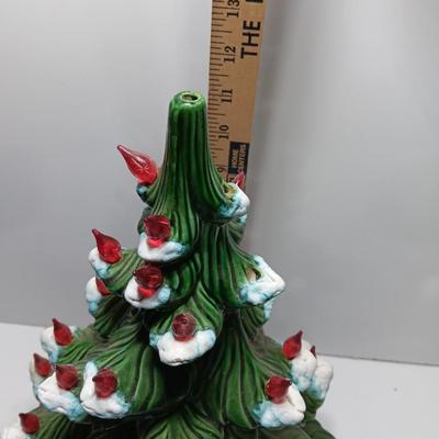 Red light Ceramic tree flocked with musical light up stand