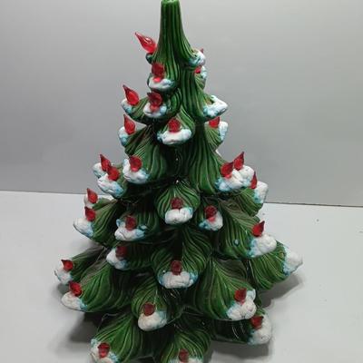Red light Ceramic tree flocked with musical light up stand
