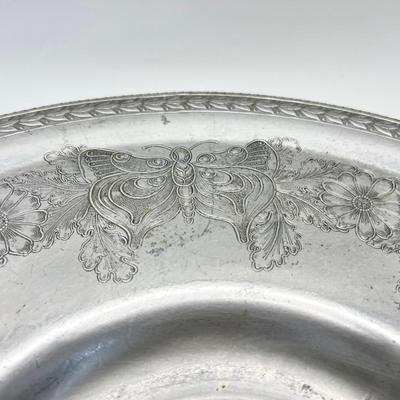 Vintage Alumium Lazy Susan Rotating Tray Flower Floral