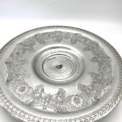 Vintage Alumium Lazy Susan Rotating Tray Flower Floral