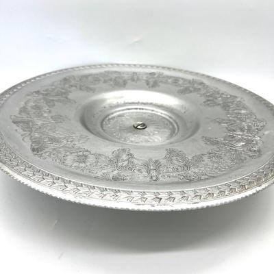 Vintage Alumium Lazy Susan Rotating Tray Flower Floral