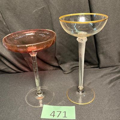 2 Tall Art Glass Compotes