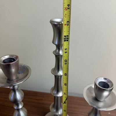 Set of 3 Crate & Barrel Brushed Nickel Candle Sticks