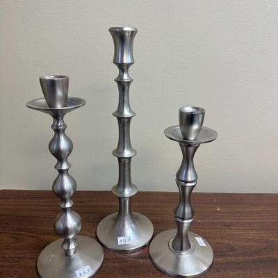 Set of 3 Crate & Barrel Brushed Nickel Candle Sticks