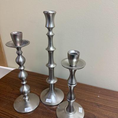 Set of 3 Crate & Barrel Brushed Nickel Candle Sticks