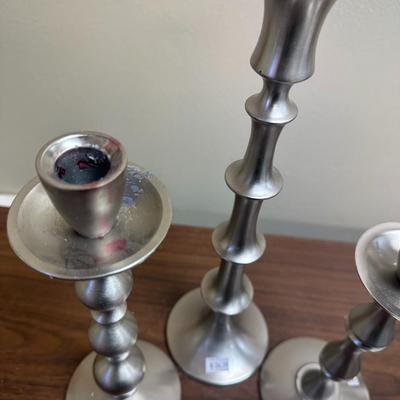 Set of 3 Crate & Barrel Brushed Nickel Candle Sticks