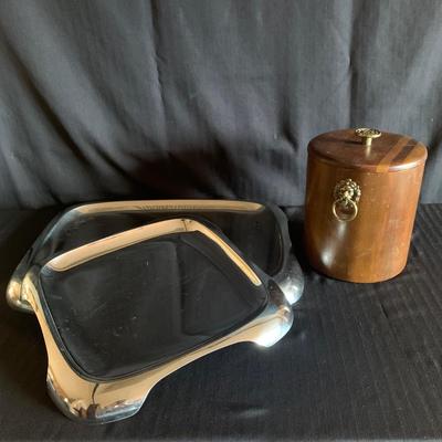 MCM Style Metal Serving Trays & Vermillion Walnut Ice Bucket (K-HS)