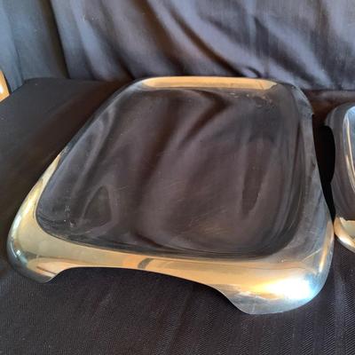 MCM Style Metal Serving Trays & Vermillion Walnut Ice Bucket (K-HS)