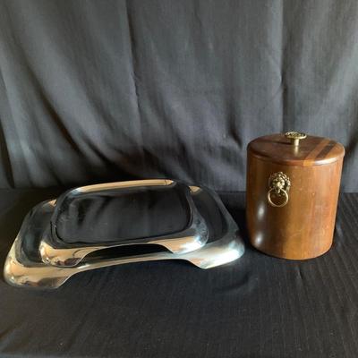 MCM Style Metal Serving Trays & Vermillion Walnut Ice Bucket (K-HS)