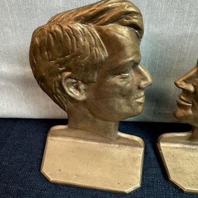 Lot 74 John Kennedy and Robert Kennedy metal book ends approximately 7 1/2 inches tall