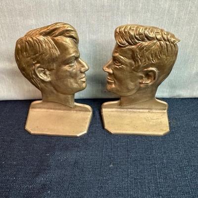 Lot 74 John Kennedy and Robert Kennedy metal book ends approximately 7 1/2 inches tall